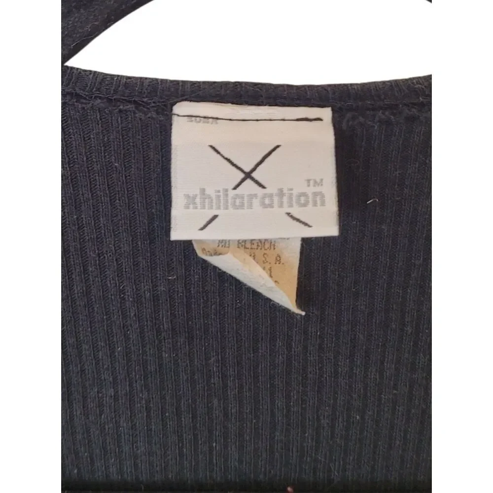 Vintage Y2K Xhilaration Black & Grey Full Zip Sweater Top Women's Size XL